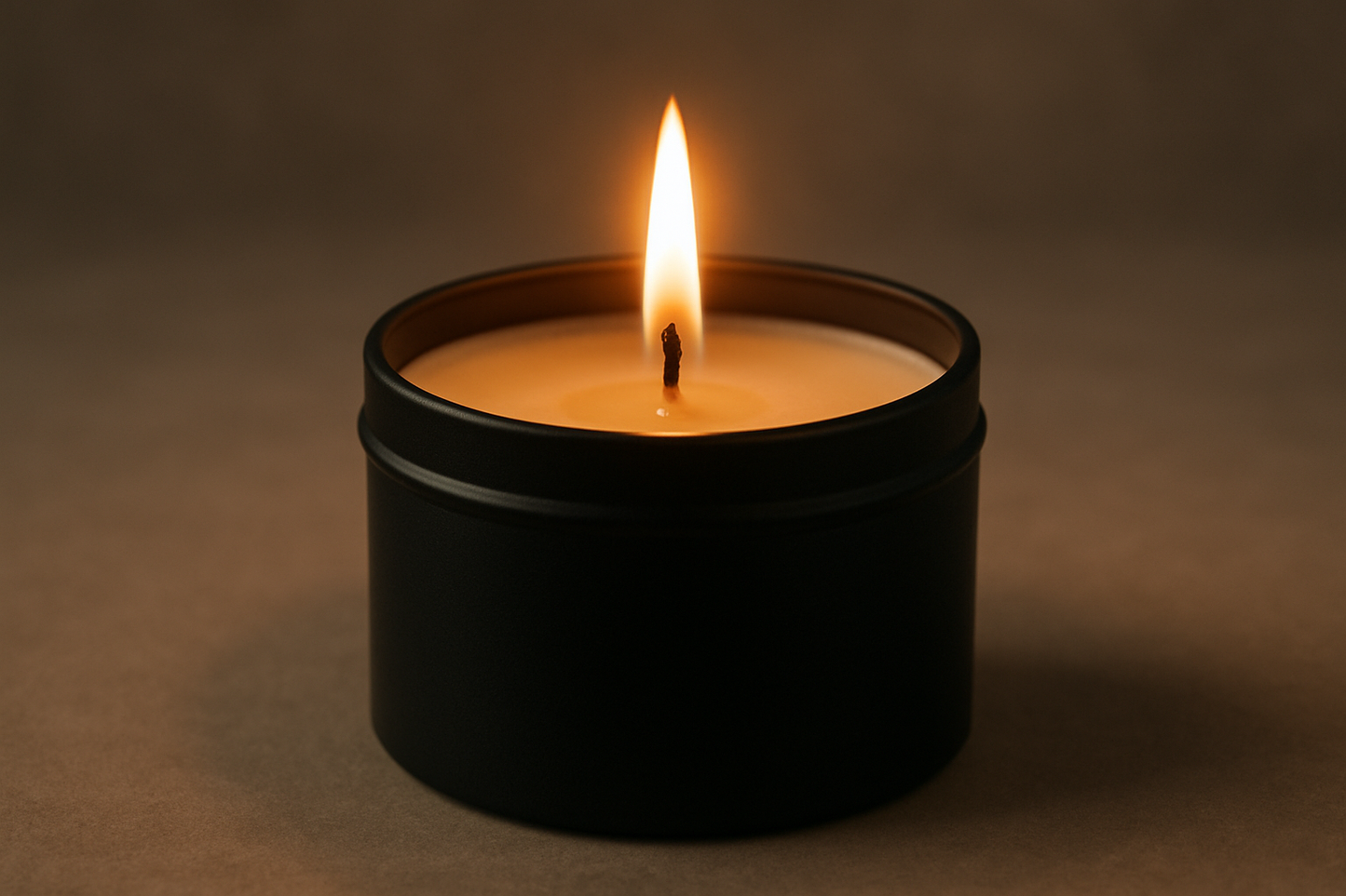 no just show a lit candle in a 8oz black tin