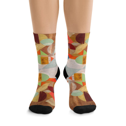 Abstract Geometric Recycled Poly Socks — Colorful Modern Art Crew Socks Printify