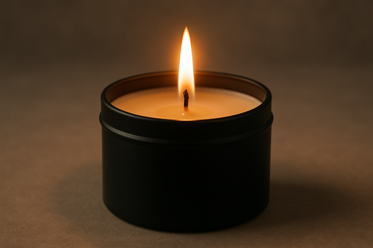 no just show a lit candle in a 8oz black tin